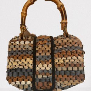 Repurposed Leather and Bamboo Bag